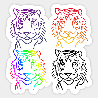 Minimal Tiger Portrait Four Colors Pop Art Sticker